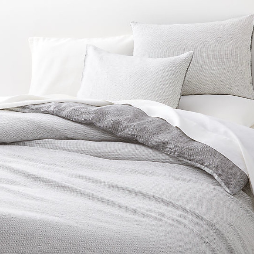 New! Crate&Barrel Aire Natural Hemp Ink Black Grid King Bed Pillowcase